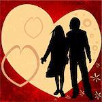 illustration with couple silhouettes on a retro background