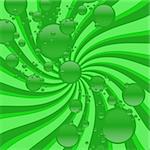 Swirling two-tone vortex of bright green bubbles.