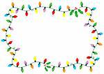 Frame made of Christmas lights and holly over white background