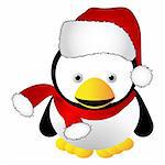 Penguin with santas cap isolated over white background