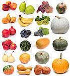 image set of fresh ripe fruits and pumpkins on white background. See larger versions of each image separately in my portfolio