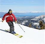 Skier on a slope at lake Tahoe
