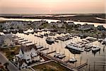 Aerial view of boats at marina on Bald Head Island, North Carolina.