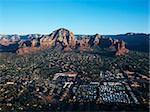 Aerial view of Sedona, Arizona with landforms.