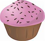 Pink icing cupcake muffin. Vector isometric illustration