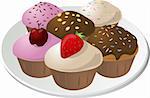 Various cupcakes arranged on a plate isometric illustration