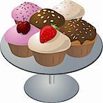 Various cupcakes arranged on a serving tray isometric illustration