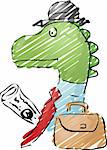 Illustration of a dinosaur businessman, with a briefcase and newspaper