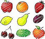 Illustration of fruits, hand-drawn look rough sketchy coloring