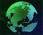 Data transfer over a 3d globe of the world America green