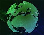 Data transfer over a 3d globe of the world Europe Africa green