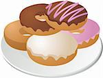 Various donuts arranged on a plate isometric illustration