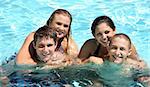 Four teenagers ejpying life in the pool