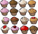 Various cupcake cons lineart sketch; mix and match colors and toppings to make your own cupcakes