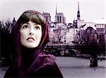 Mature woman in burgundy scarf in Paris