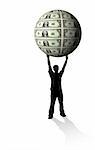 Businessman silhouette holding money sphere - financial concept