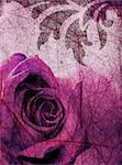 Grunge background with purple rose and ornaments - vintage paper texture