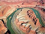 Aerial view of river valley in Utah Canyonlands.