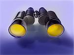 3d concept illustration of binoculars with orange lenses