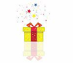 Color holiday present with stars around. Vector format