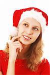 Girl in Santa's hat, isolated on white