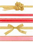 Celebratory and Christmas ribbons with bow isolated on white background with clipping paths