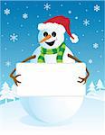 vector illustration of a snowman with blank board for text