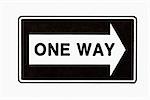 One way road sign sign on white background.