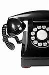 Close-up of vintage retro rotary telephone on white background