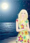 The young beautiful girl enjoys a starlit night