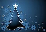 Christmas tree over blue background with snow crystals