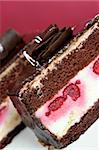 Delicious cake with raspberries and chocolate