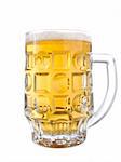 a glass beer mug filled with beer on white background