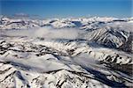 Aerial landscape of snow covered mountain range in Sweetwater Mountains, California, USA.