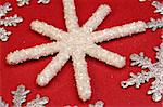 White/Silver snowflakes on red background