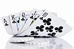 Royal Flush of clubs on white background