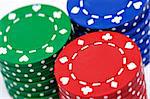 Stacks of gambling chips, red, gree, blue