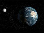 3d rendered illustration of the earth and the moon