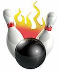 flames behind a ball striking pins