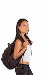 Young female in casual clothing with backpack