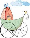 Illustratio of a baby and baby-car