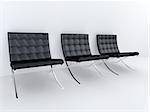 3d rendered illustration of three black leather chairs
