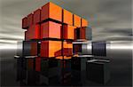 Orange Box Series - Construction. Orange and grey cubes making a larger cube.