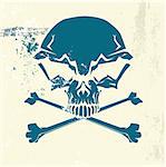 Stylized human skull and bones symbol. Grunge background. Can be used as danger or warning sign. Vector illustration.