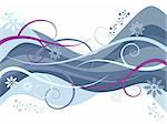 Vector - Wavy colored vines with flowers and wave patterns.