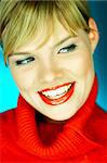 Portrait of beautiful woman wearing red sweater