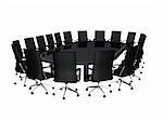 3d rendered illustration of a conference table with black chairs