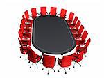 3d rendered illustration of a conference table with red chairs