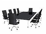 3d rendered illustration of a coference table with black chairs