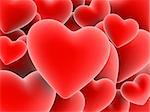 3d rendered illustration of many red hearts
